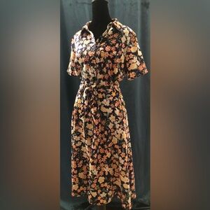 Chetta B. Floral Short Sleeve Dress with pockets and matching belt